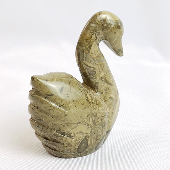 Elegant Hand Carved Marble Swan Figurine Vintage Graceful Rustic Stone Decor 4" - Picture 6 of 7